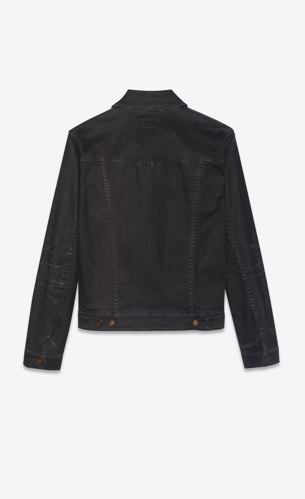 黑色轻涂层弹力牛仔夹克