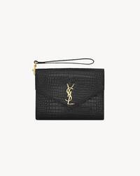 Cassandre Saint Laurent鳄鱼纹压印亮面皮革翻盖手拿包