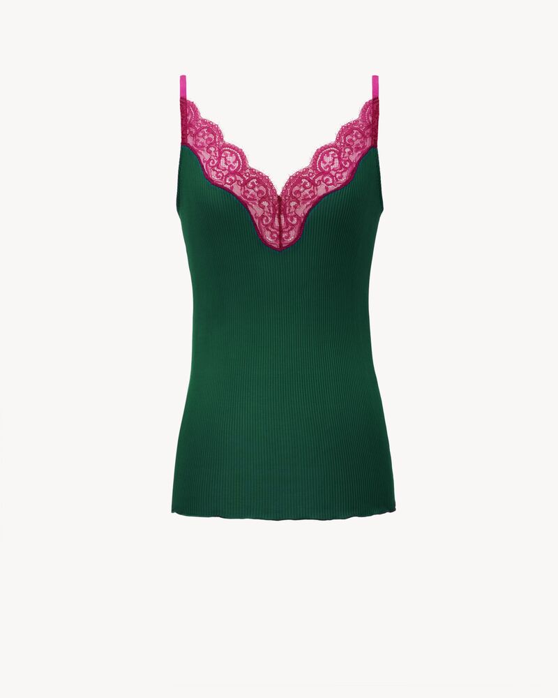 罗纹真丝平纹针织蕾丝背心