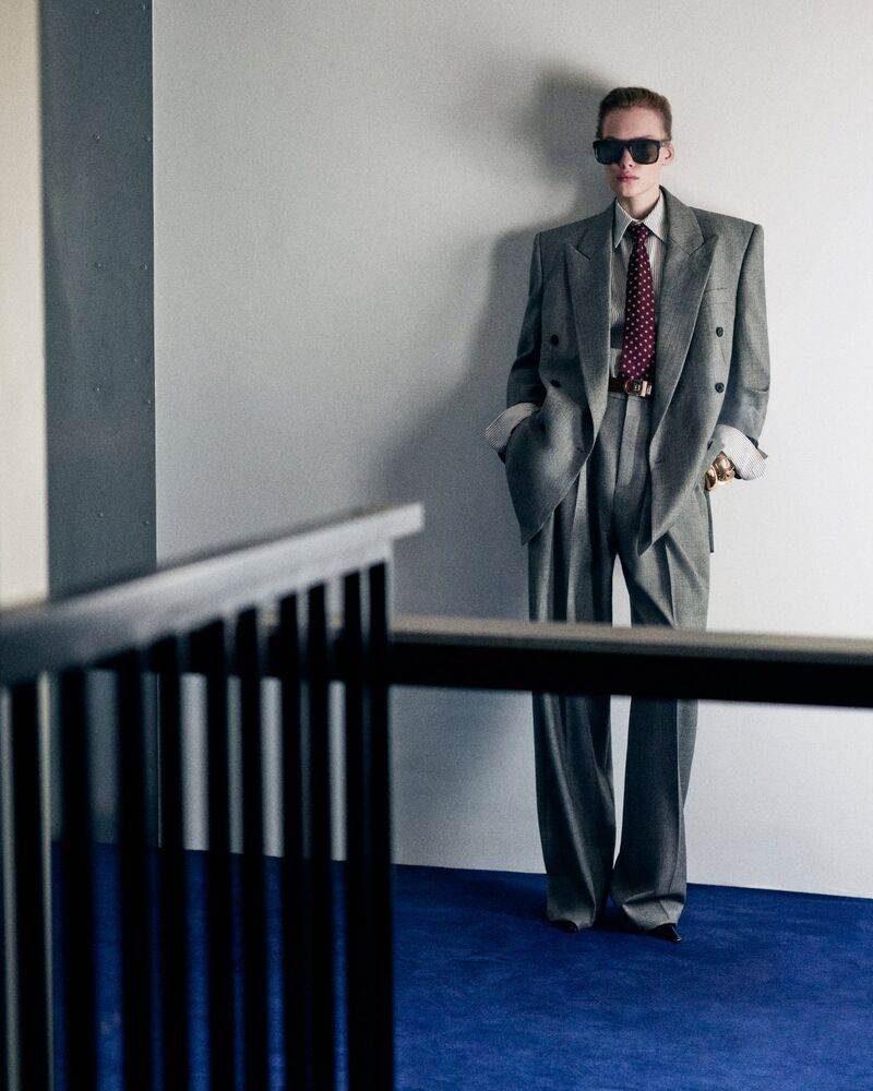 斜纹羊毛阔腿长裤