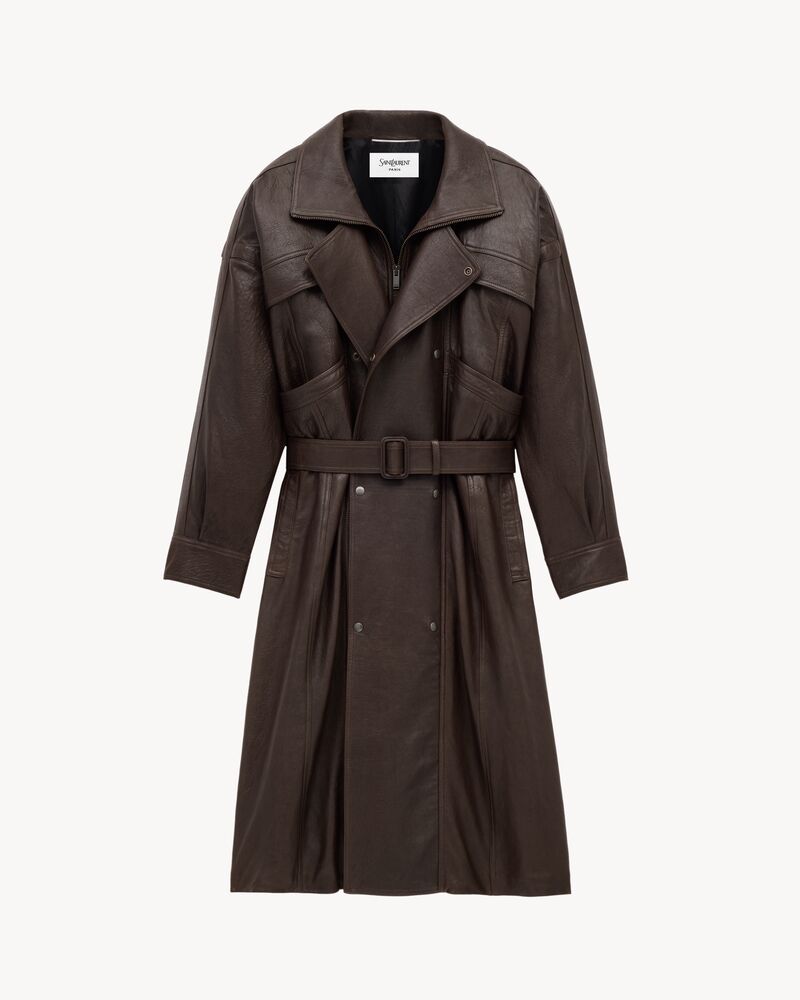 泡泡羊皮革长款夹克