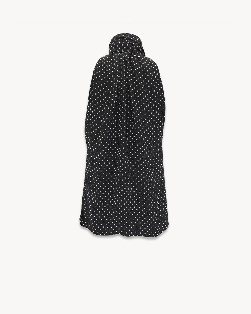 超大花结领波点桑蚕丝平纹细布上衣