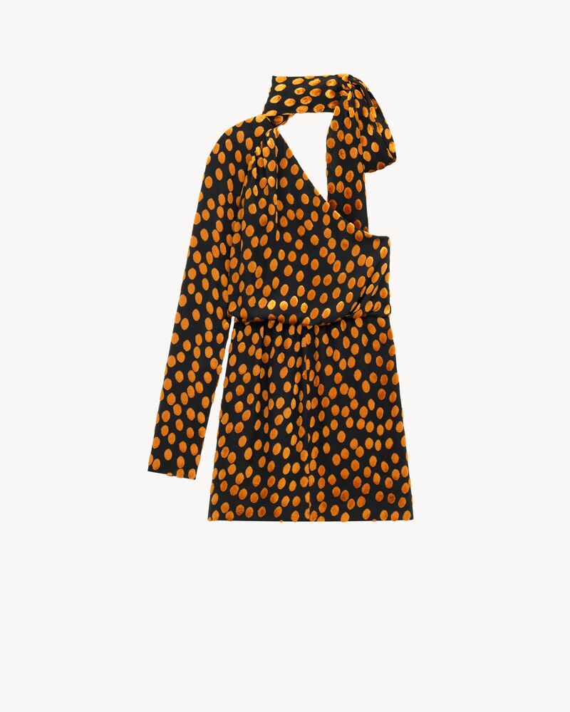 丝绒波点含桑蚕丝平纹细布单肩连衣裙