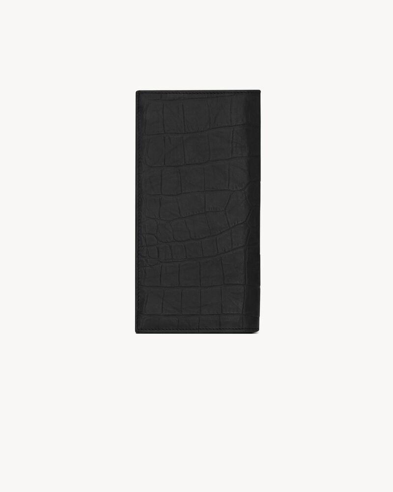 CASSANDRE黑色鳄鱼纹压花真皮长款钱包