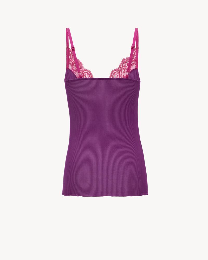 罗纹真丝平纹针织蕾丝背心