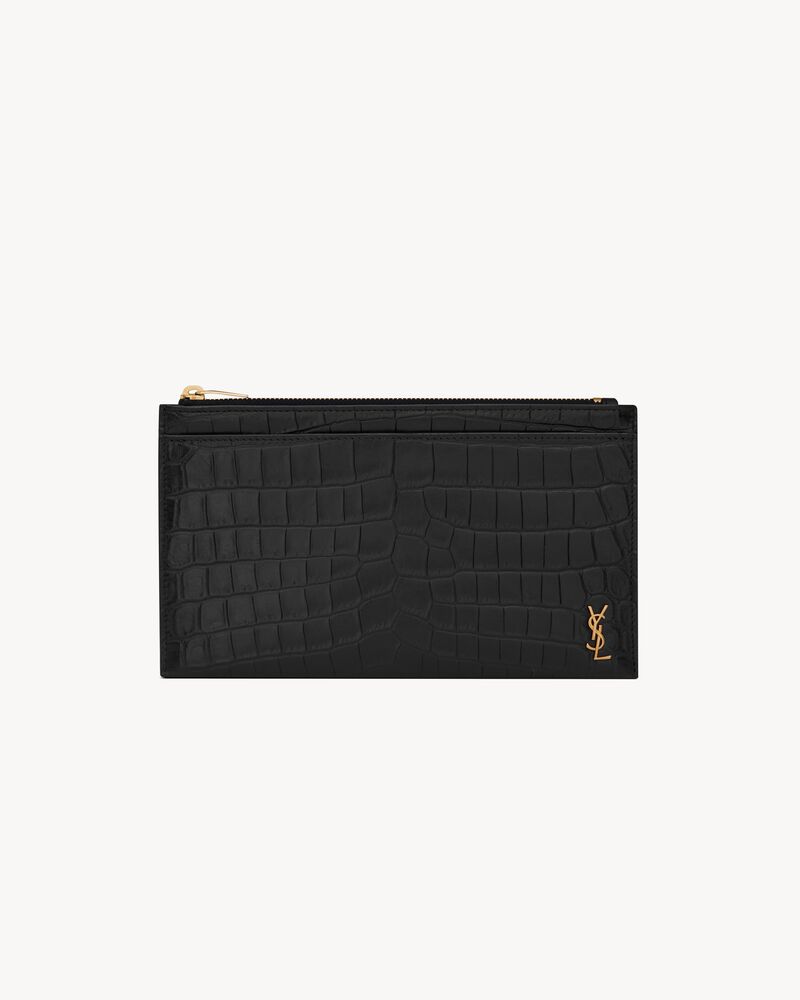 TINY CASSANDRE bill pouch in crocodile embossed matte leather