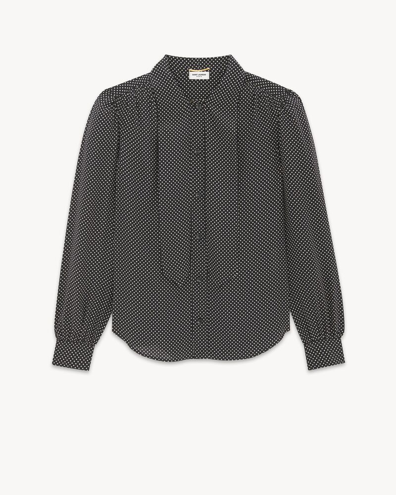 波点桑蚕丝缎面花结领衬衫