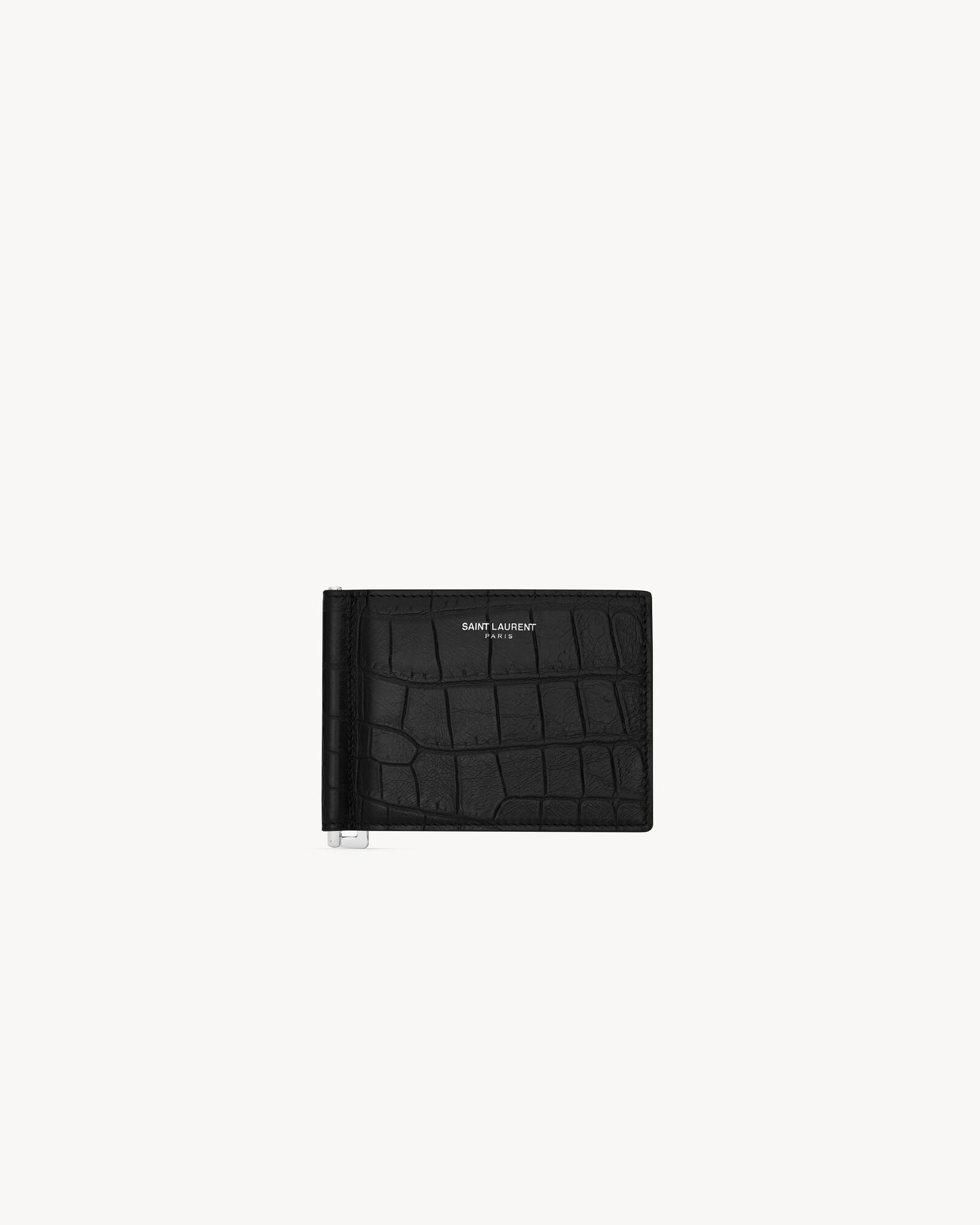 SAINT LAURENT PARIS黑色鳄鱼压纹真皮钱包