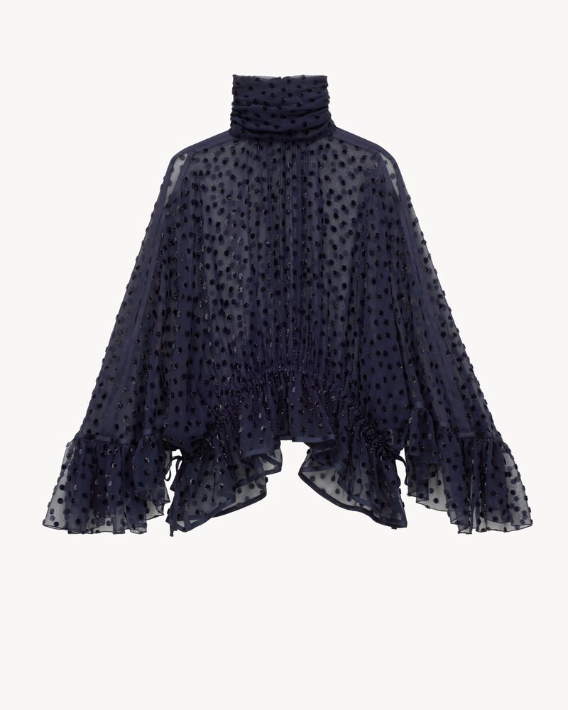 金银纱丝绒波点桑蚕丝平纹细布超大衬衫