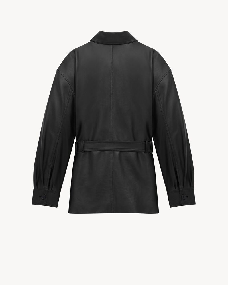 亮泽羊皮革衬衫式夹克