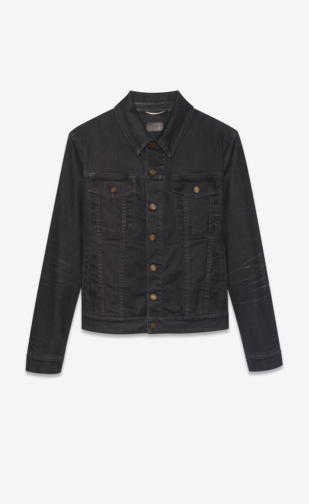 黑色轻涂层弹力牛仔夹克