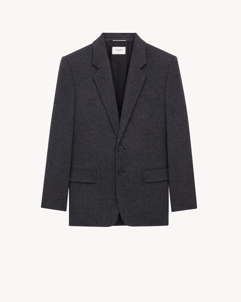 条纹羊毛和山羊绒法兰绒夹克