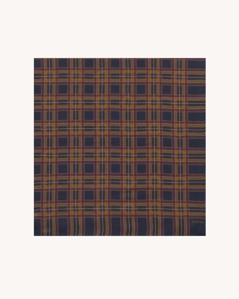 LE CASSANDRE大号方形格纹桑蚕丝绉缎围巾