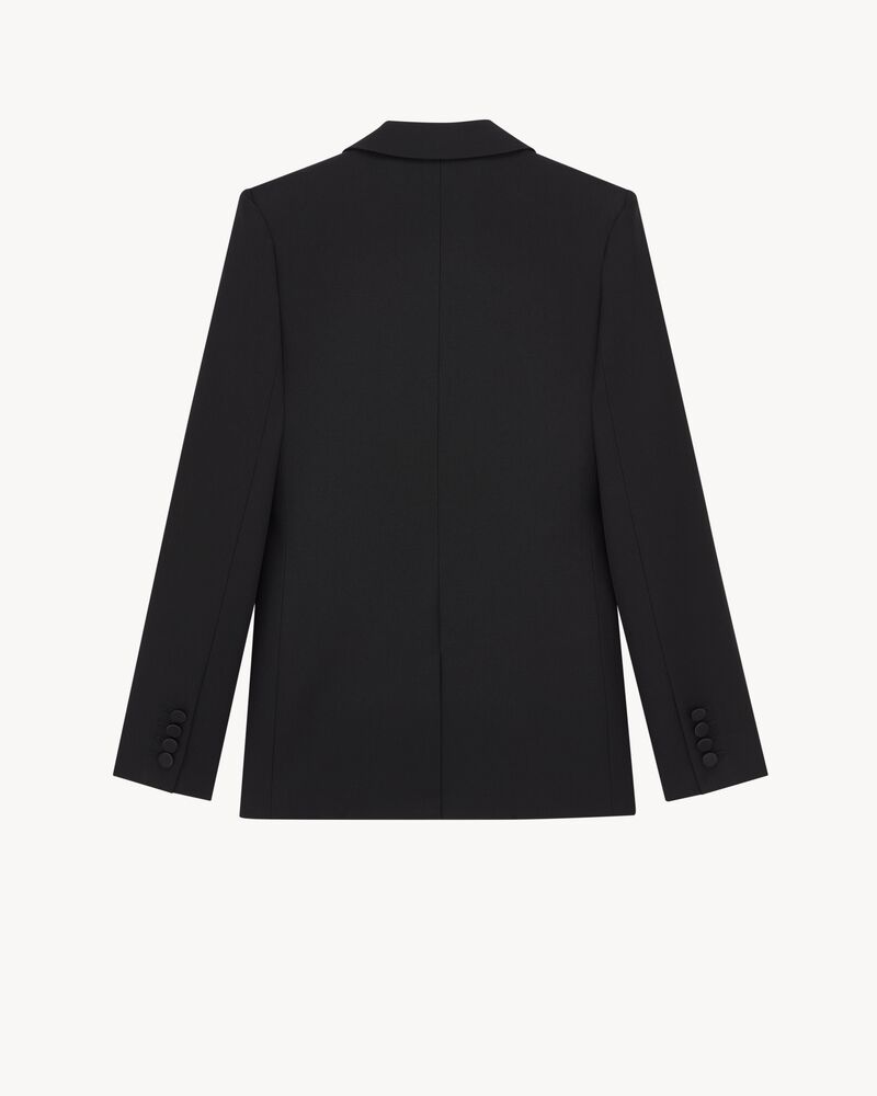 标志性le smoking黑色粒纹单排扣管状夹克