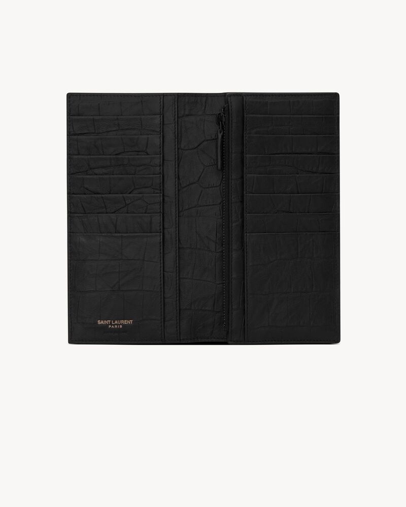 CASSANDRE黑色鳄鱼纹压花真皮长款钱包