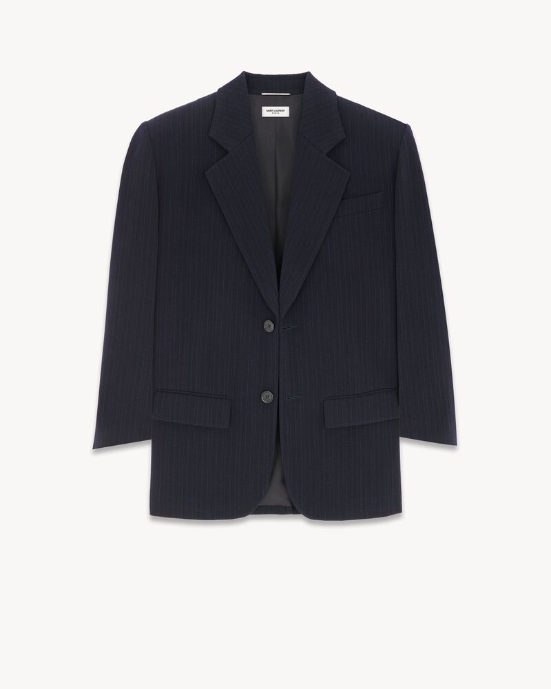 超大条纹羊毛外套