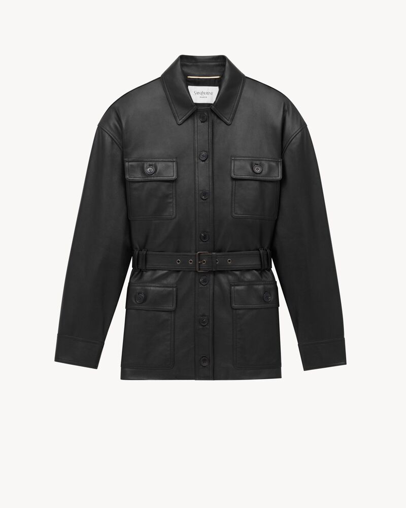 亮泽羊皮革衬衫式夹克