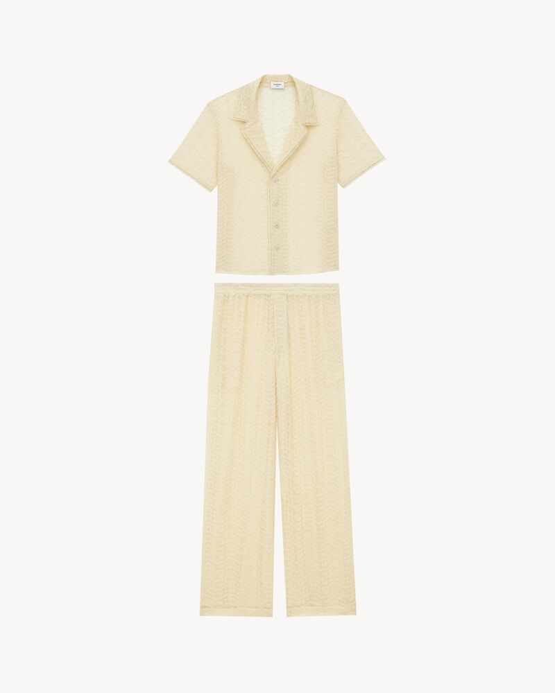 英式刺绣平纹绉纱睡衣套装