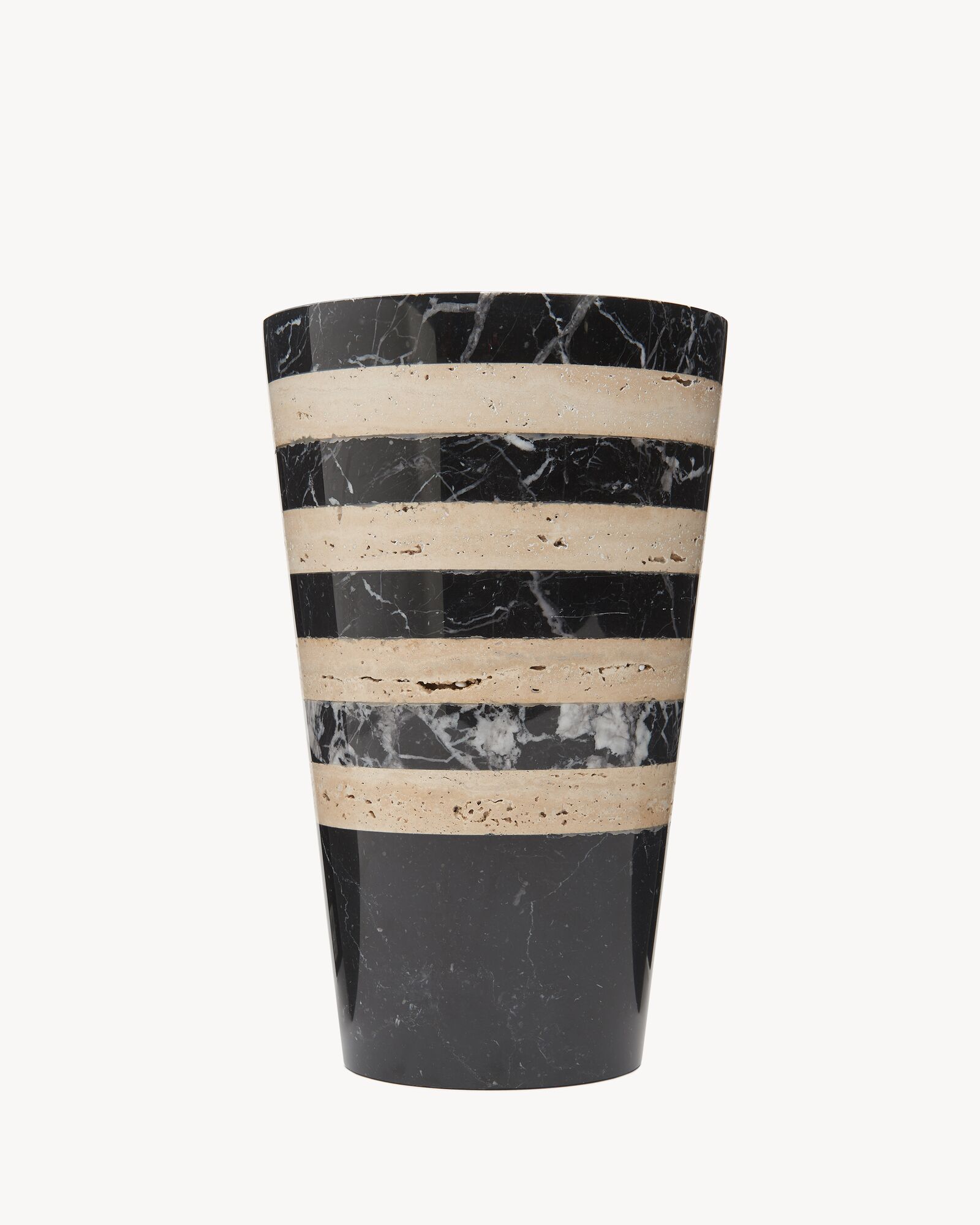 striped vase in travertine and marble