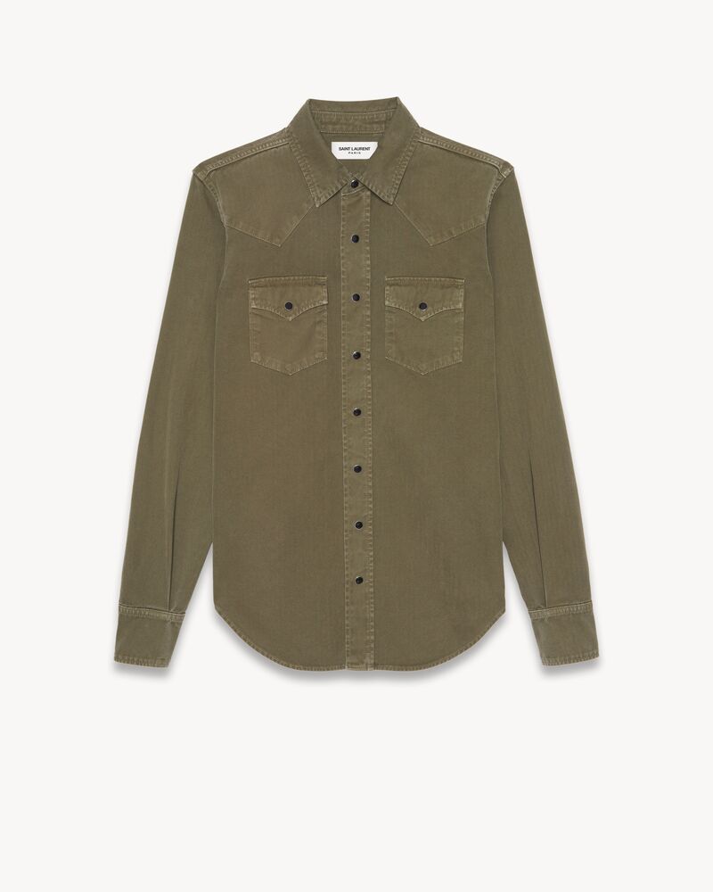 西部风格卡其石洗牛仔衬衫