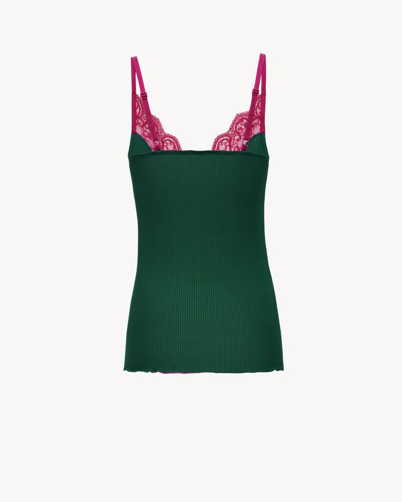 罗纹真丝平纹针织蕾丝背心