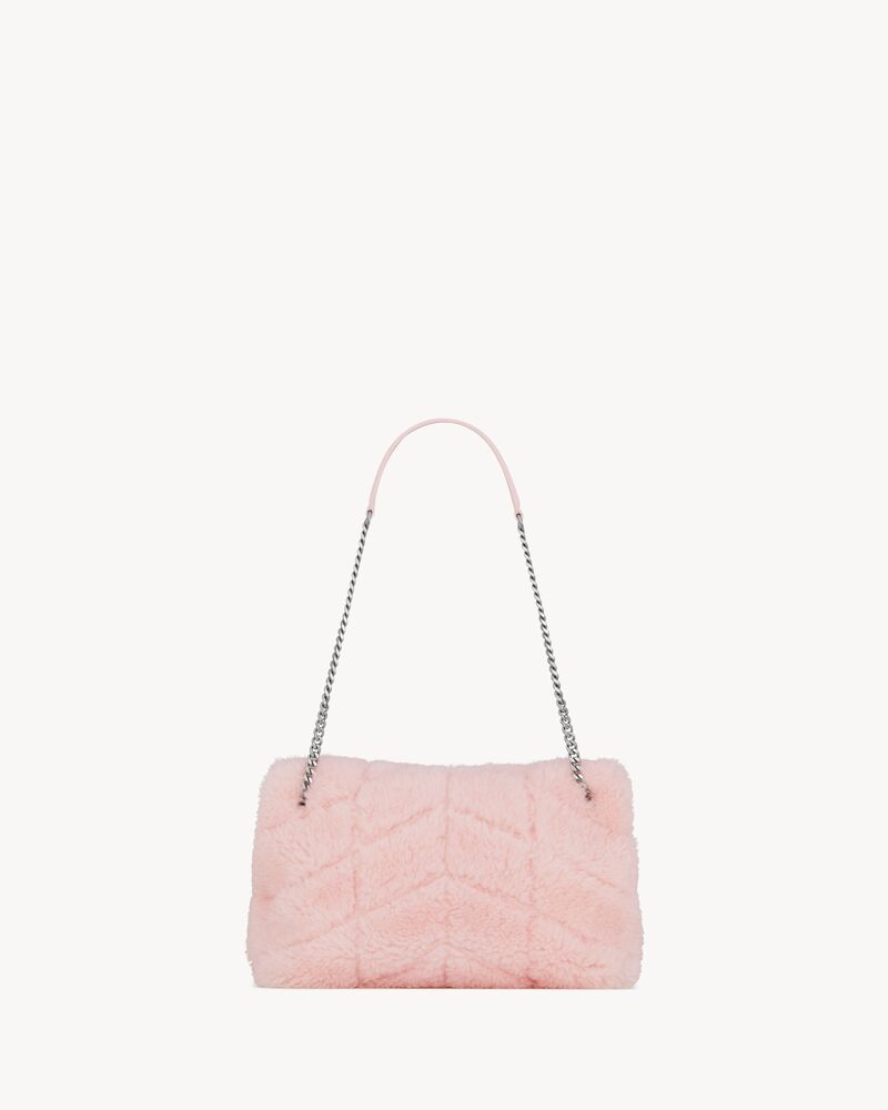 Puffer小号美利奴羊毛皮和小羊皮链条包