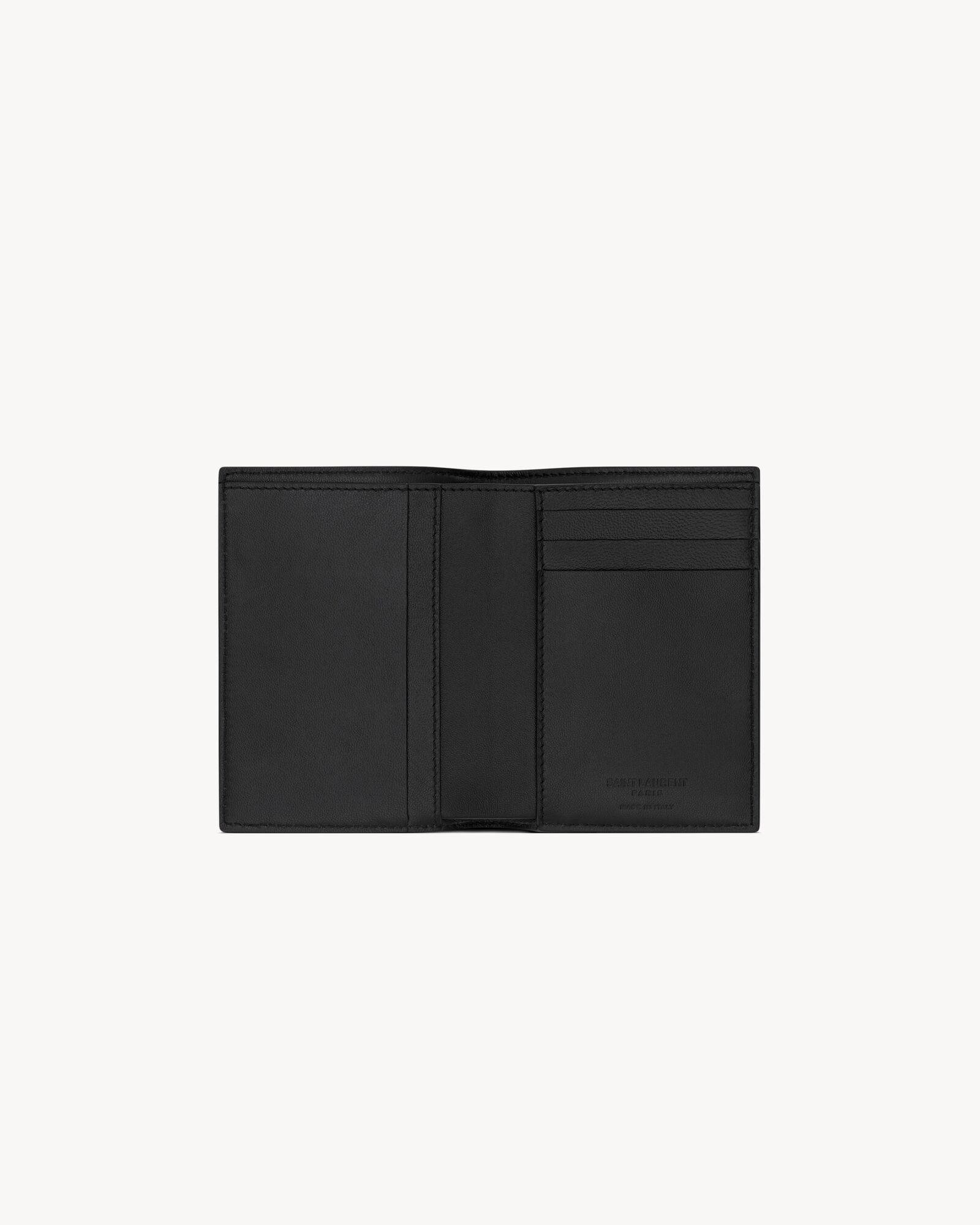 Saint Laurent Paris涂层树皮纹皮革信用卡钱包