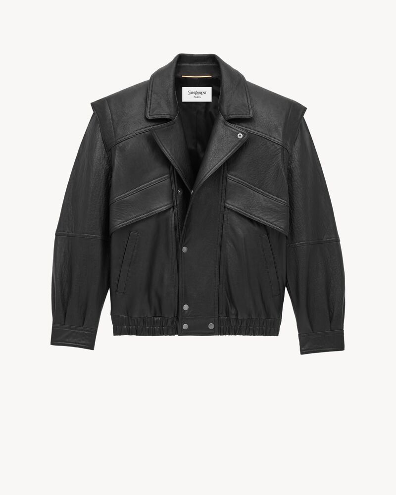 泡泡羊皮革飞行员夹克