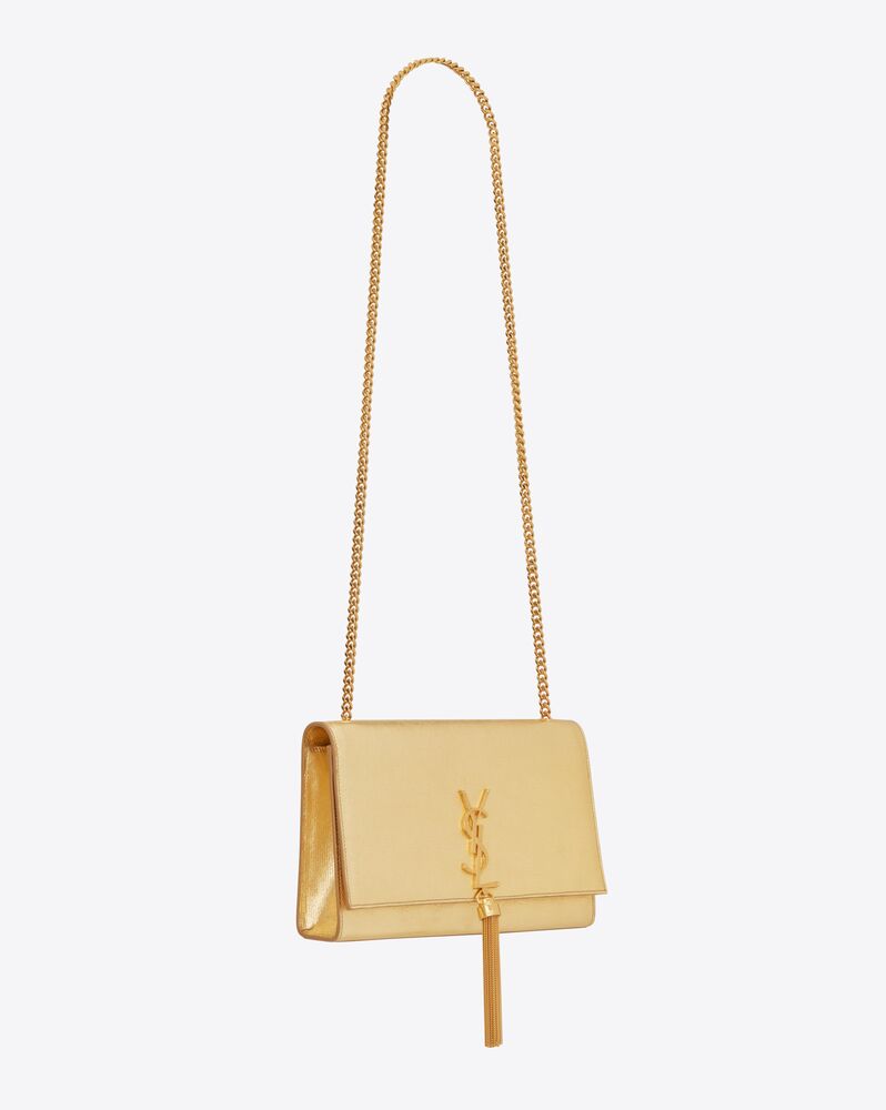 经典中号kate monogram金色粒纹金属色真皮流苏挎包