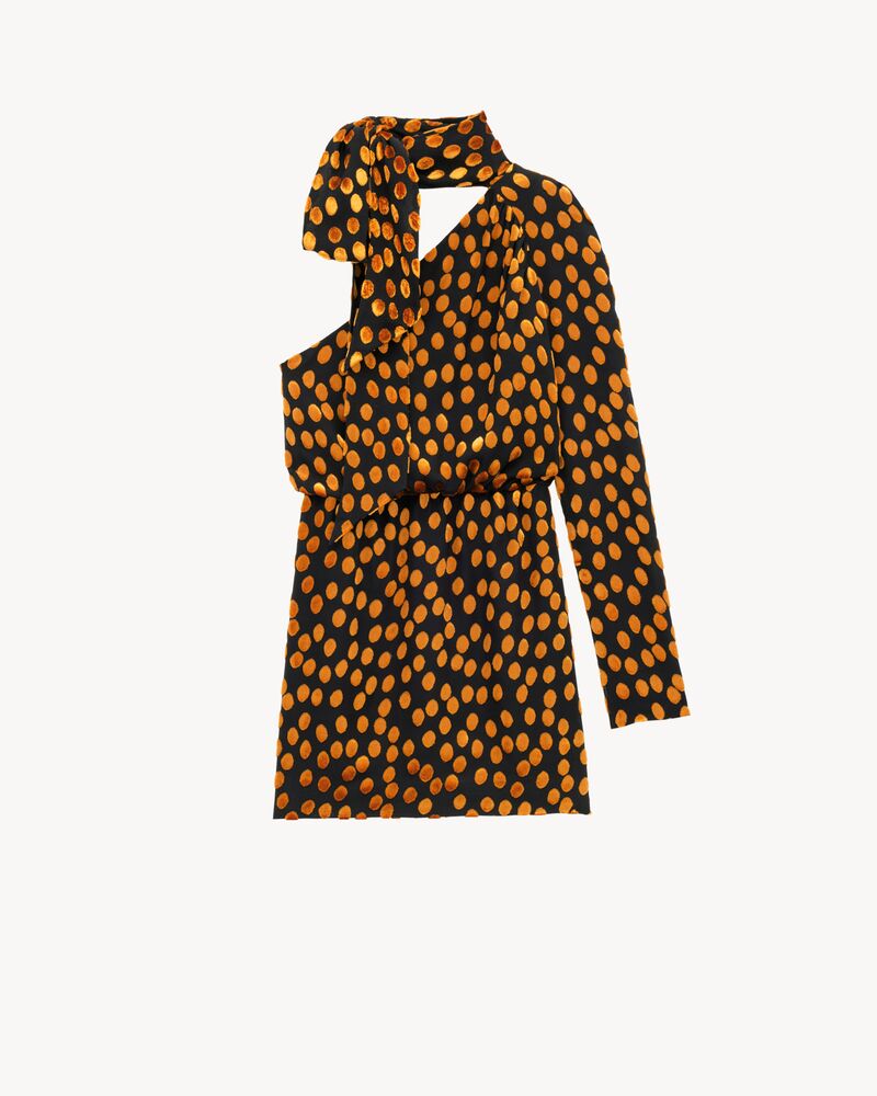 丝绒波点含桑蚕丝平纹细布单肩连衣裙