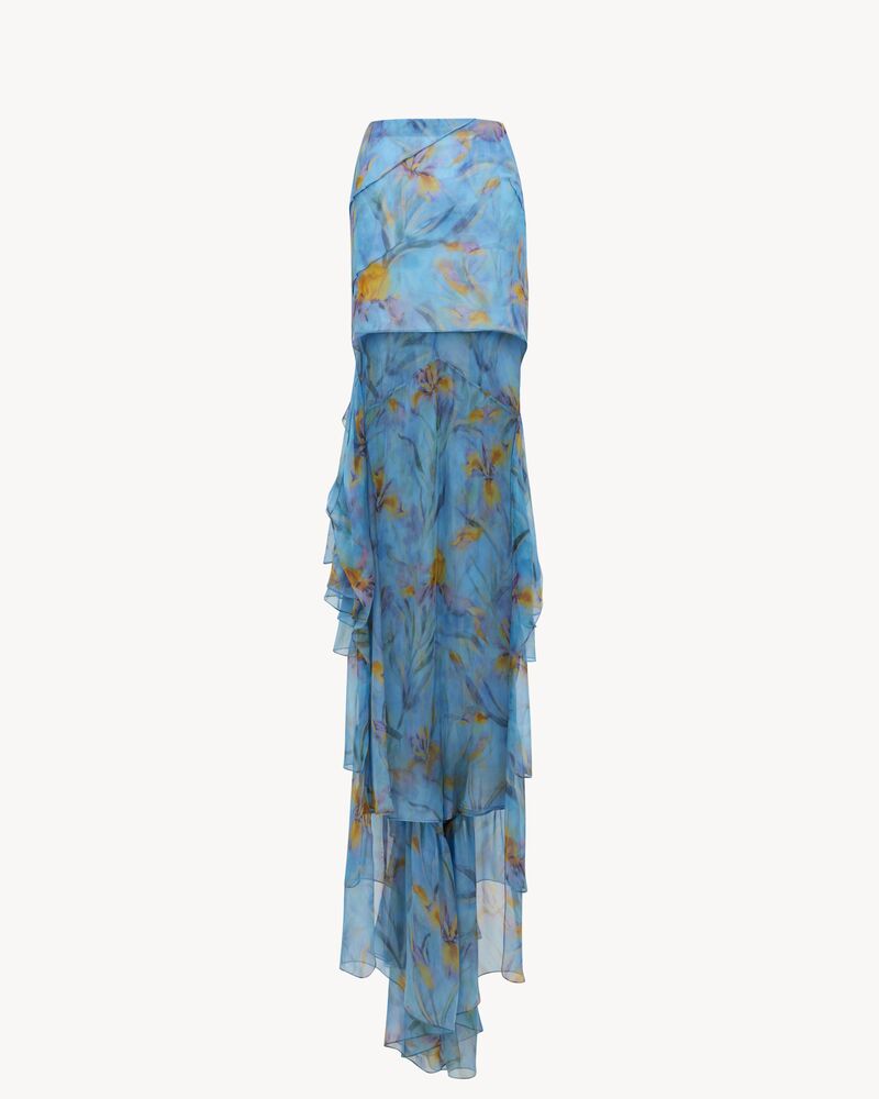 花卉桑蚕丝平纹细布层叠半身裙