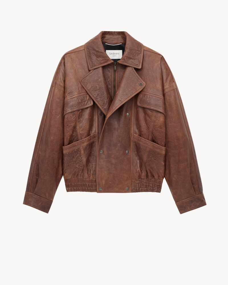 做旧羊皮革飞行员夹克