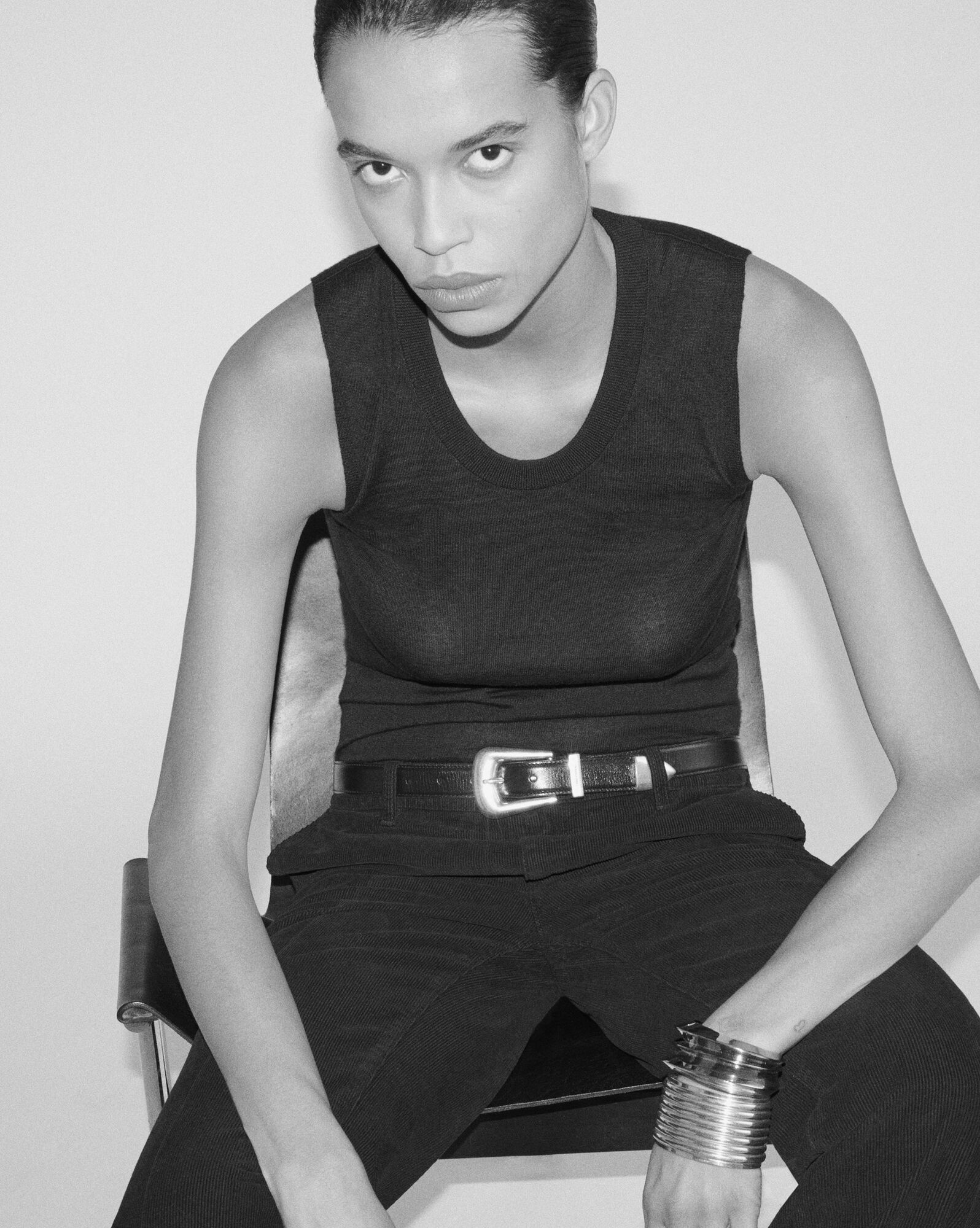 FOLK搭扣抛光皮革腰带