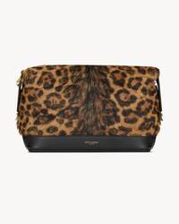 SAINT LAURENT PARIS小号马毛效果皮革手拿包