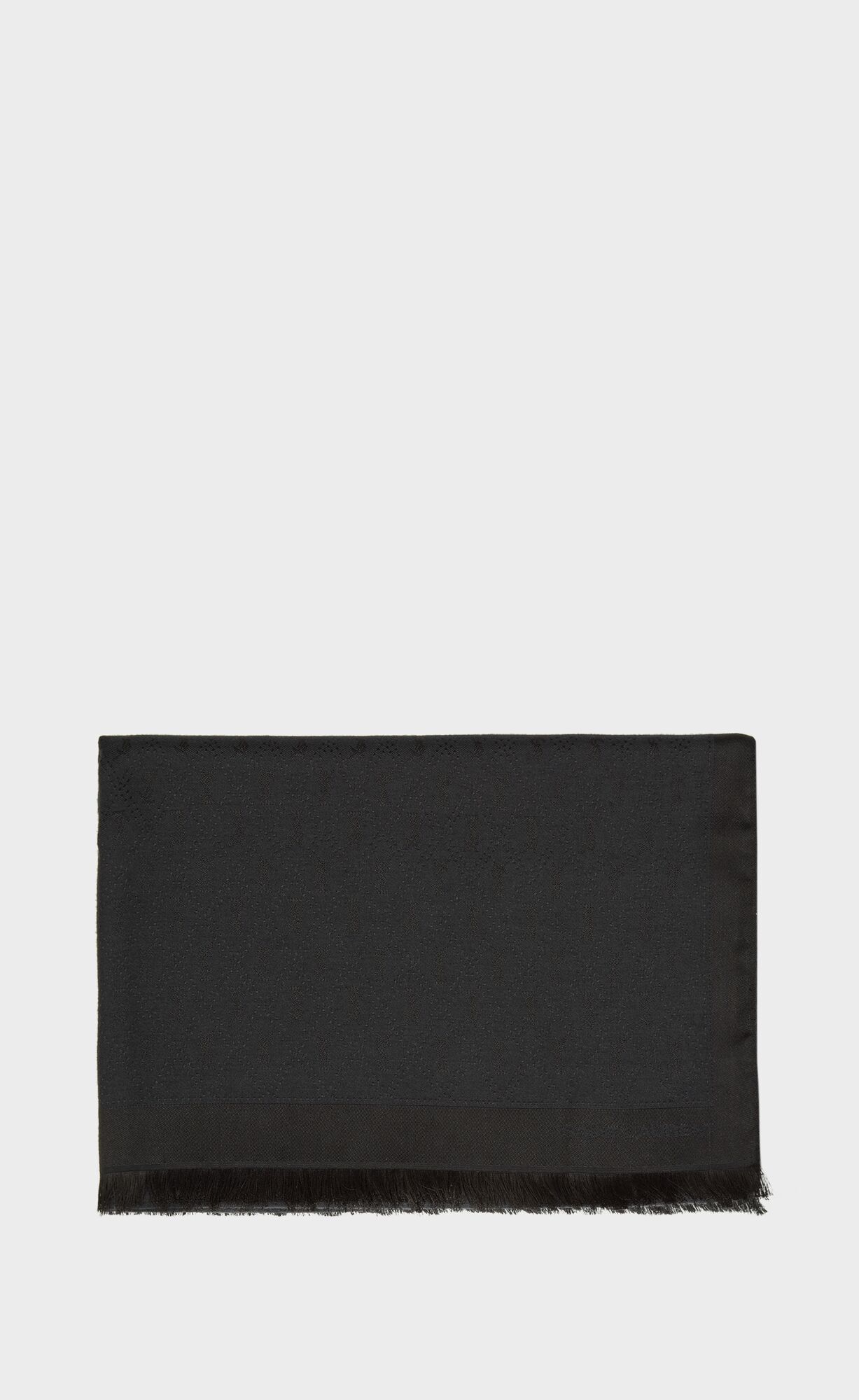 SAINT LAURENT 标志桑蚕丝羊毛提花流苏围巾