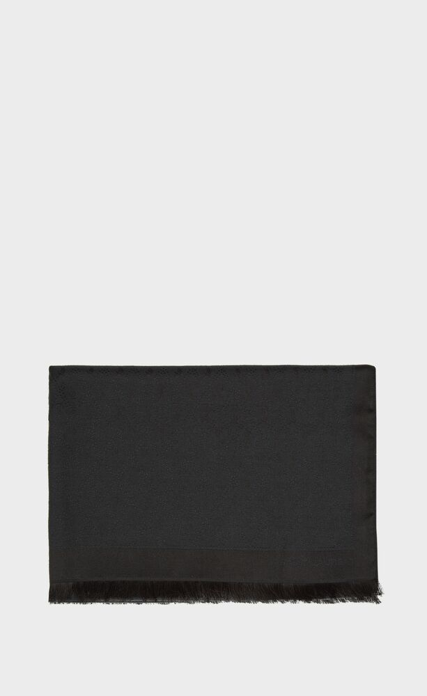SAINT LAURENT 标志桑蚕丝羊毛提花流苏围巾