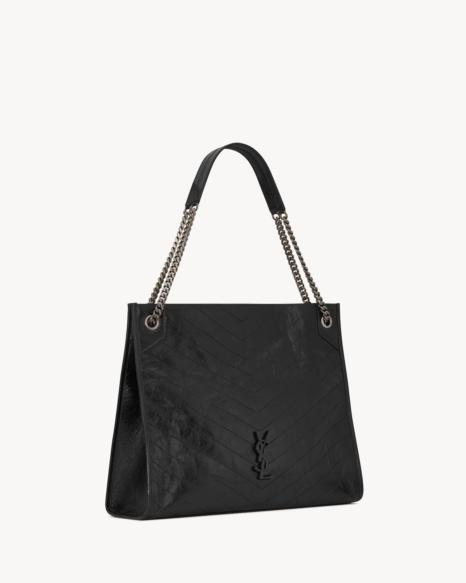 NIKI SHOPPING大号复古褶皱皮革手袋