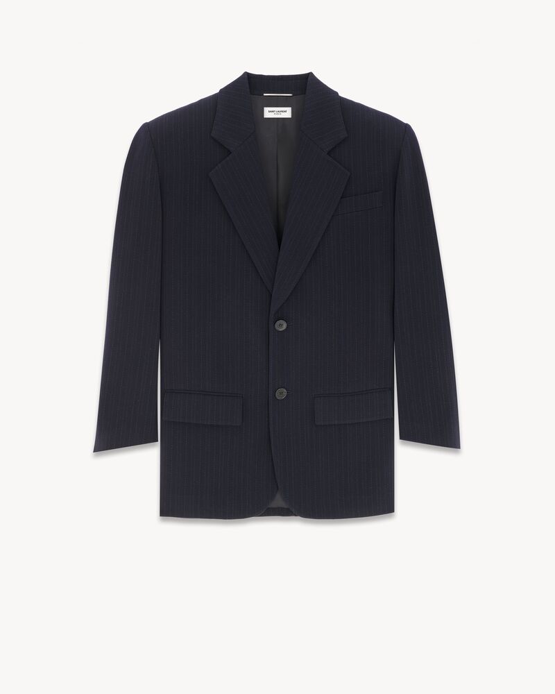 超大条纹羊毛外套