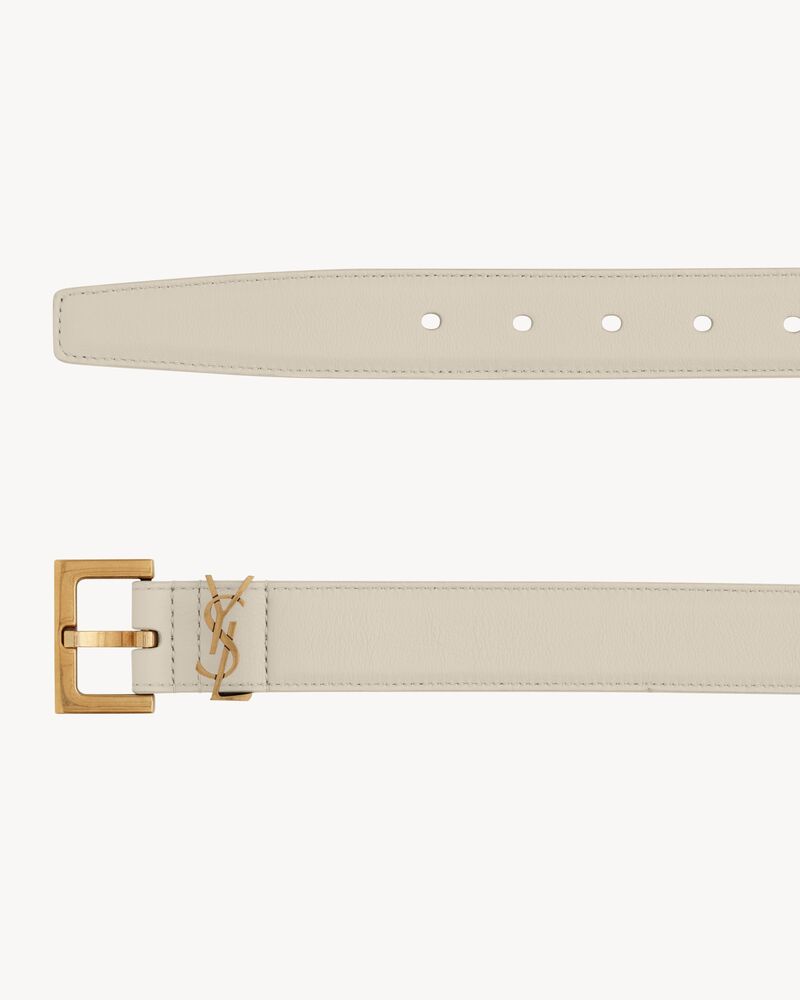 字母标志方形搭扣光面皮腰带