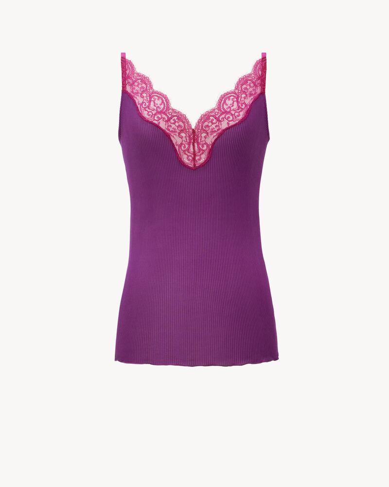 罗纹真丝平纹针织蕾丝背心