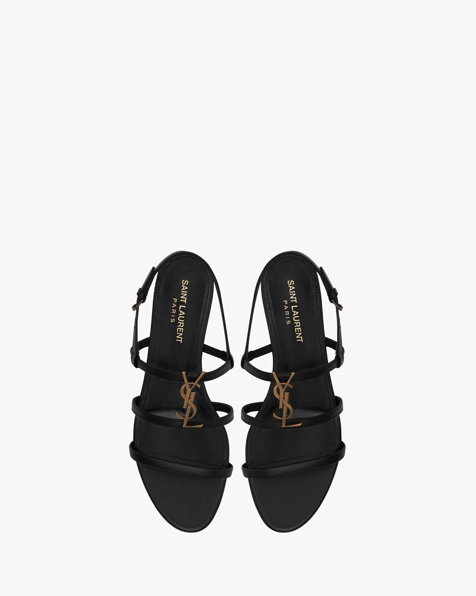 圣罗兰cassandra金色字母标志光滑皮革平底凉鞋_saint laurent圣罗兰
