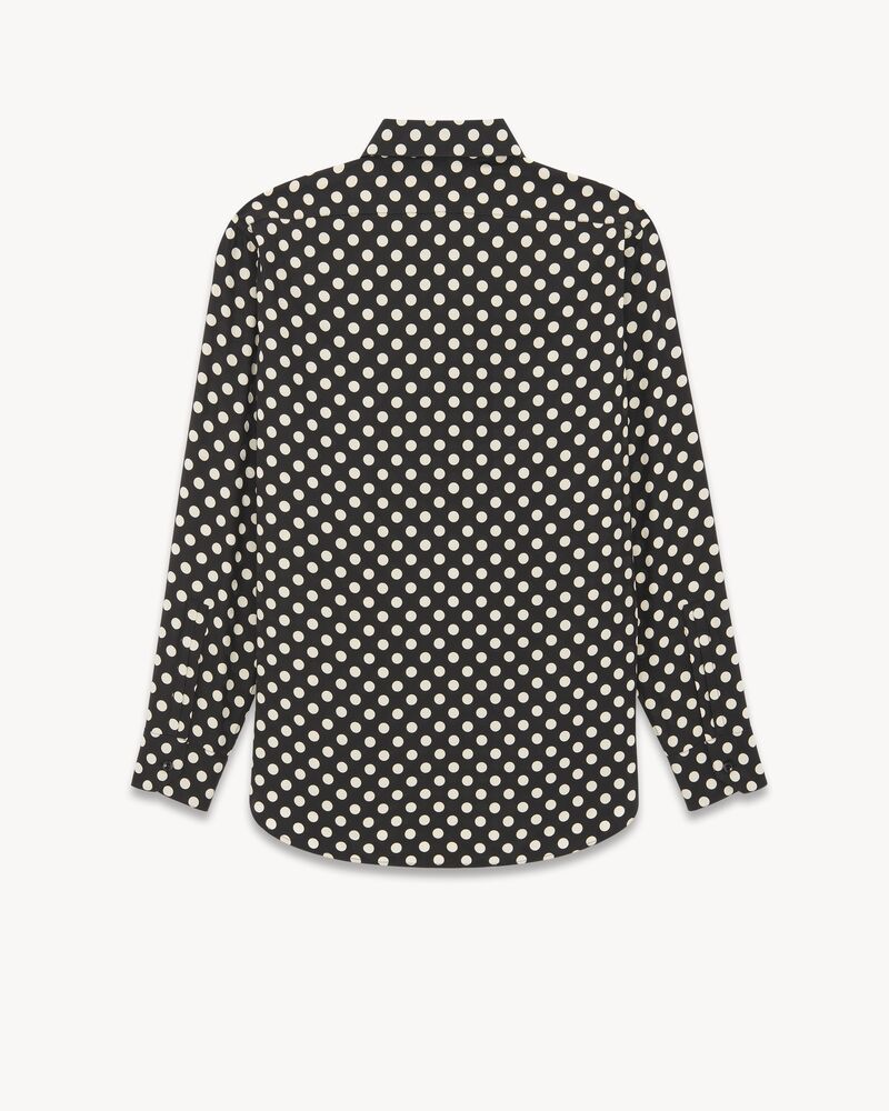 YVES衣领哑光和亮面波点桑蚕丝衬衫