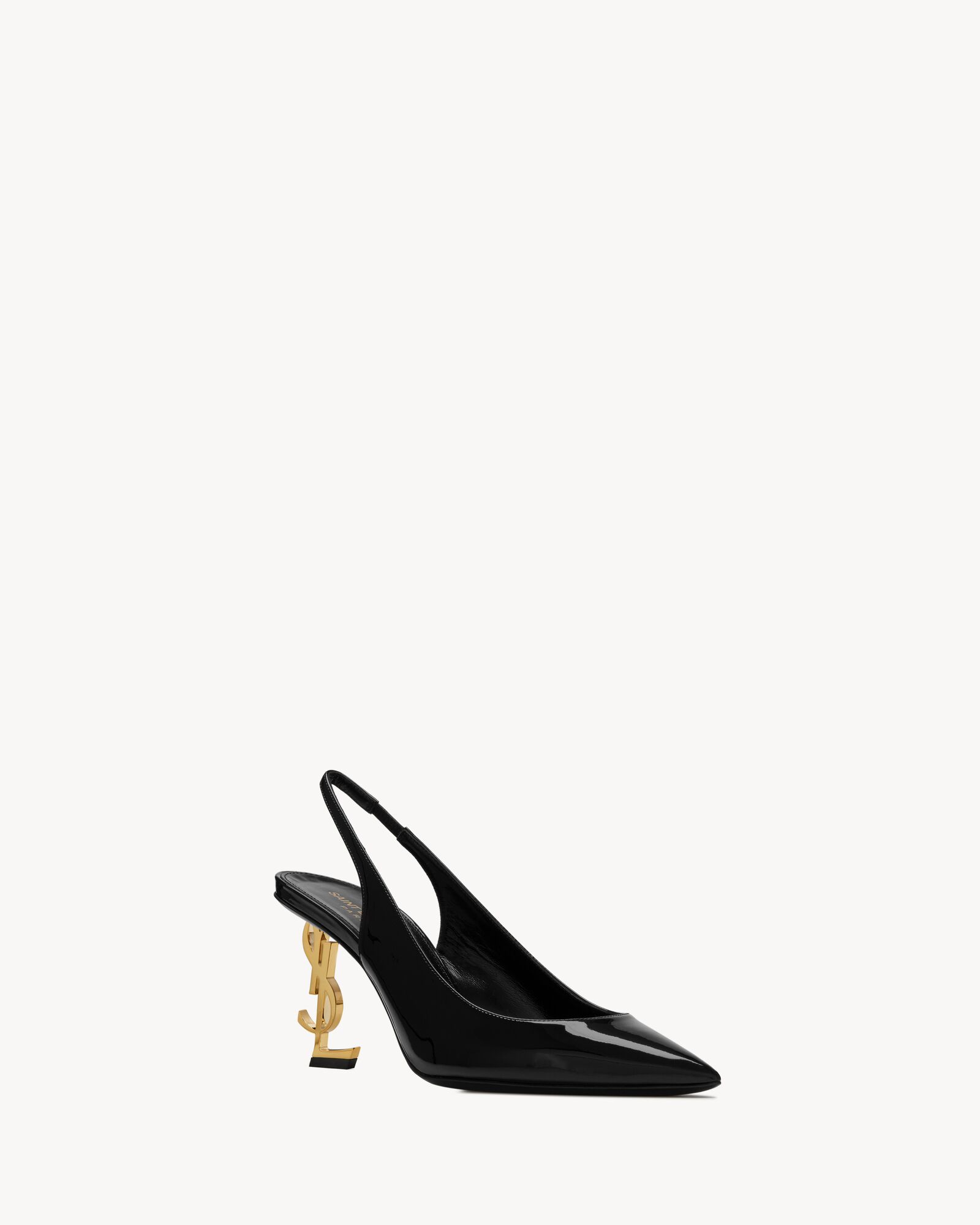 黑色OPYUM金色鞋跟漆皮露跟浅口高跟鞋