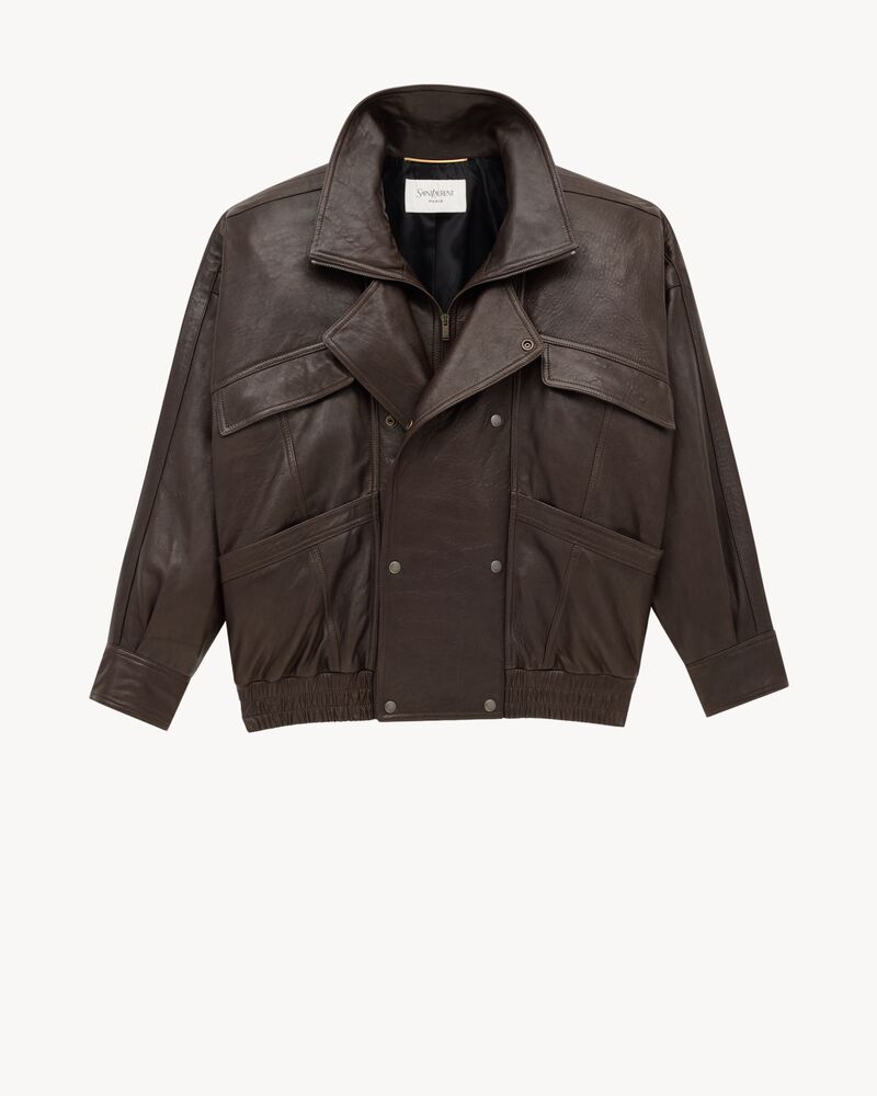 泡泡羊皮革飞行员夹克