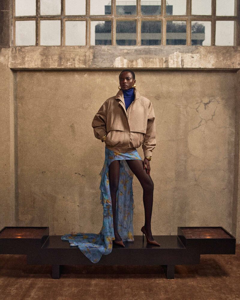 花卉桑蚕丝平纹细布层叠半身裙