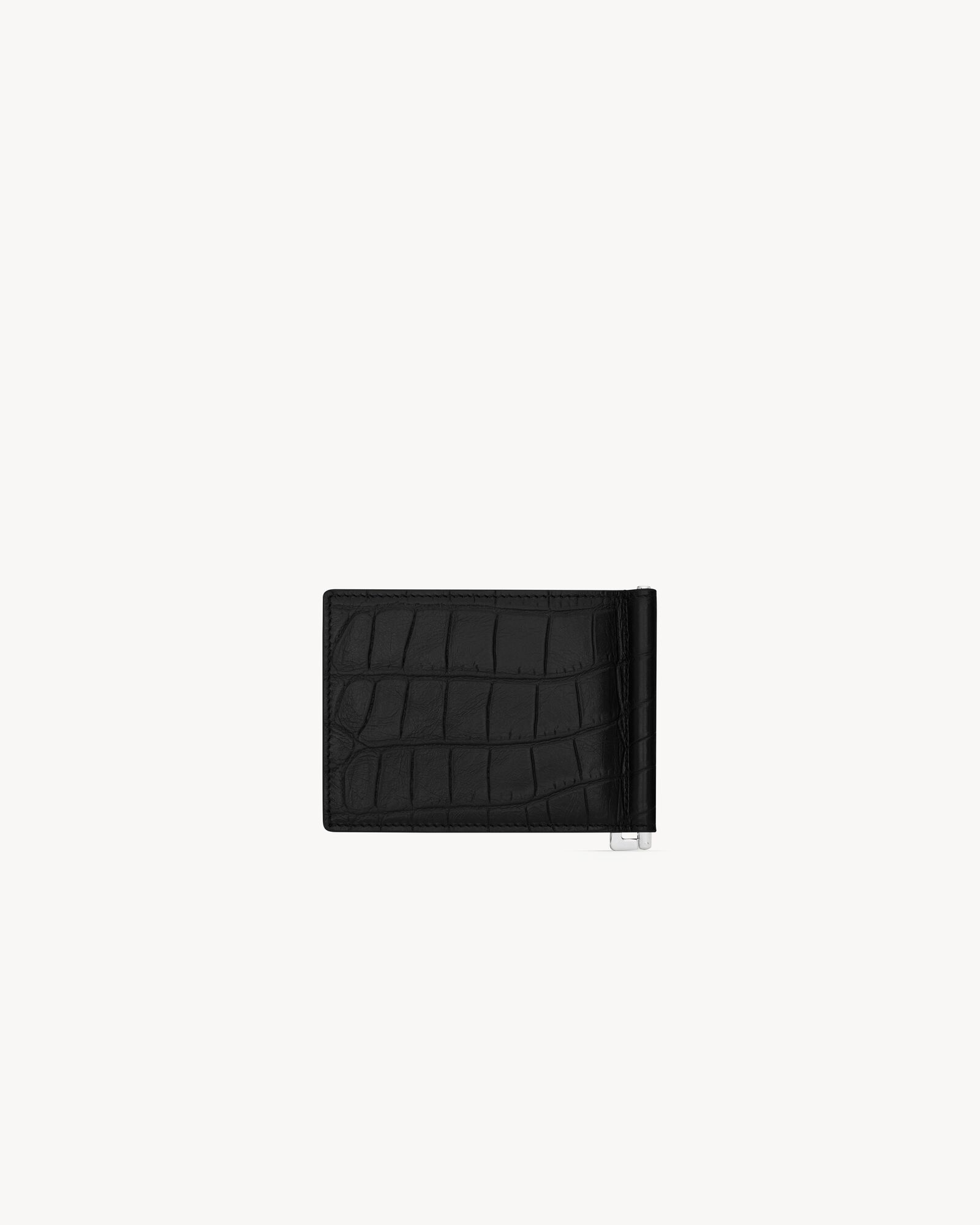 SAINT LAURENT PARIS黑色鳄鱼压纹真皮钱包