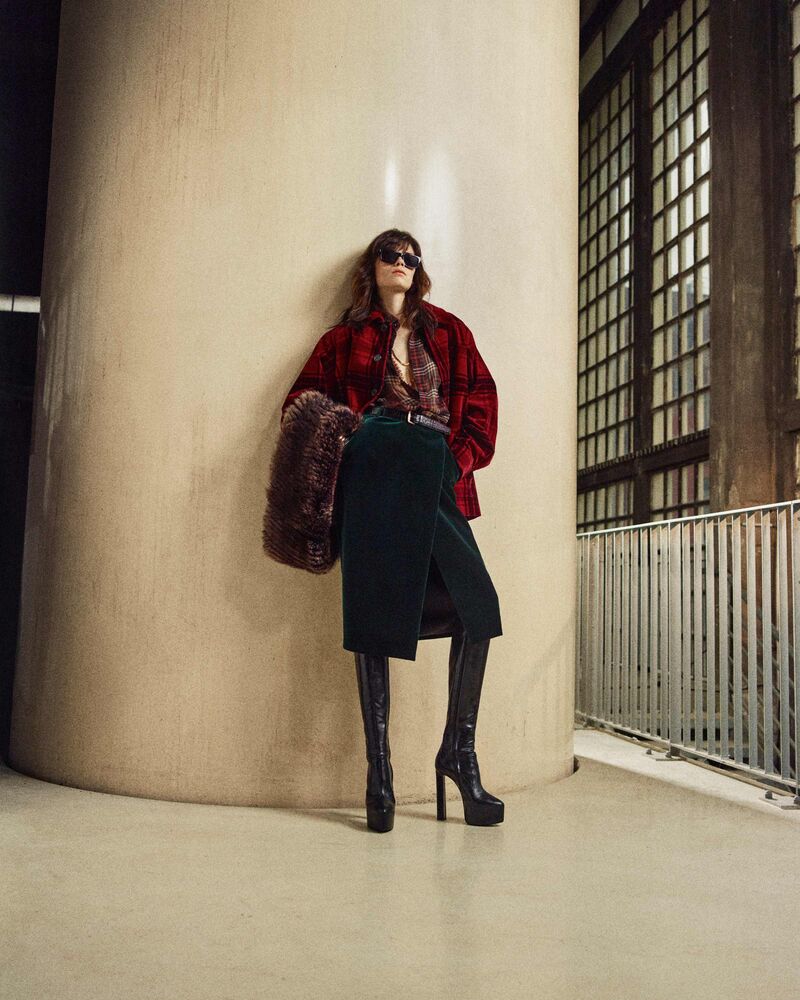 棉质丝绒中长裹身半身裙