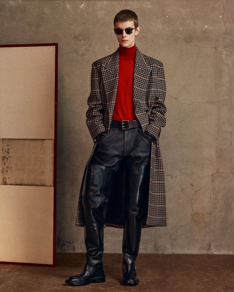 长款羊毛格纹大衣