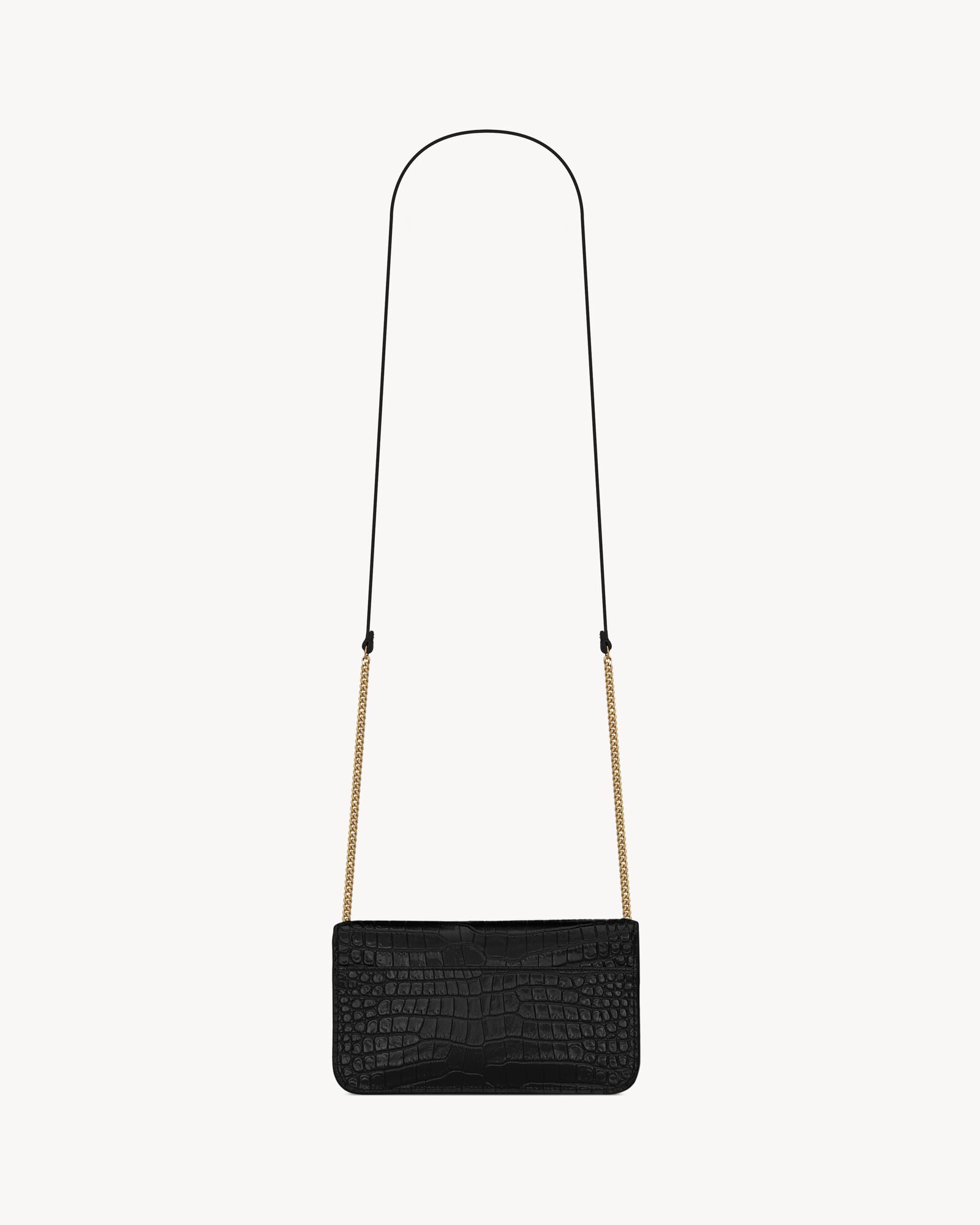 CASSANDRE SAINT LAURENT亮面鳄鱼纹压印皮革饰带手机包