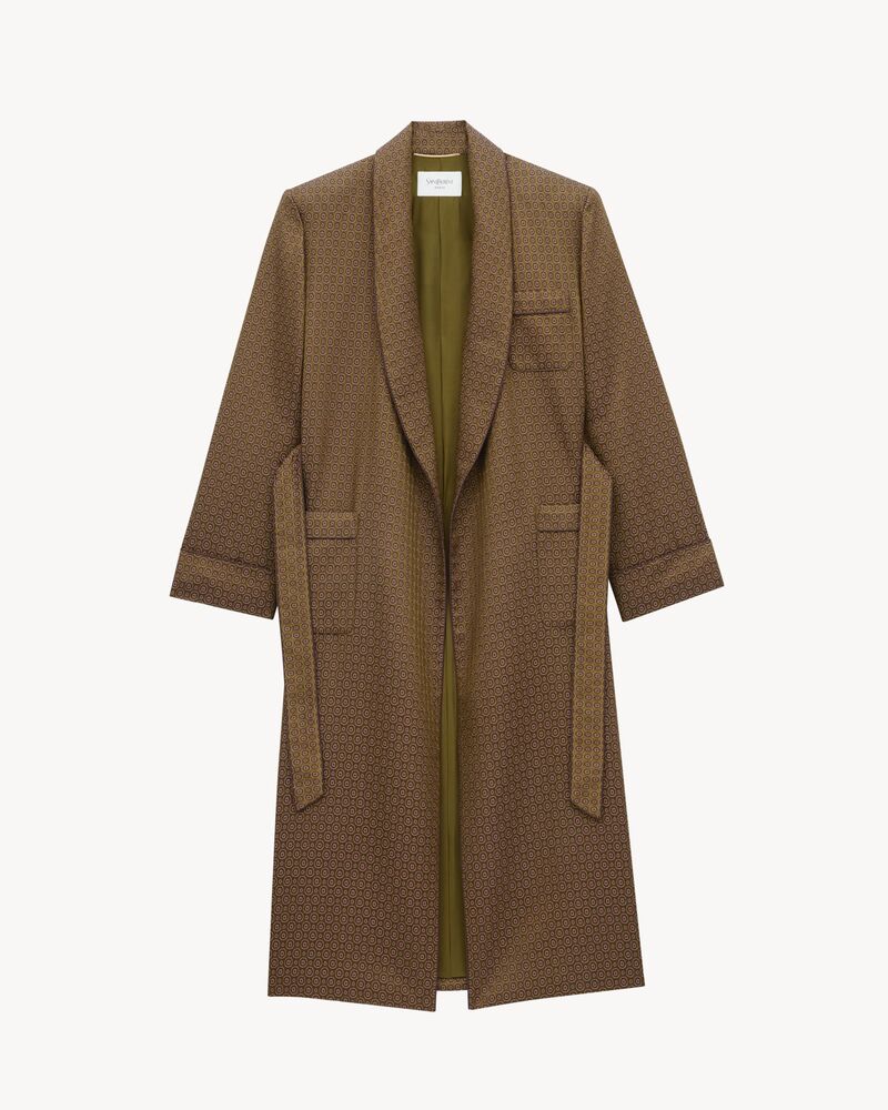 徽章提花腰带大衣